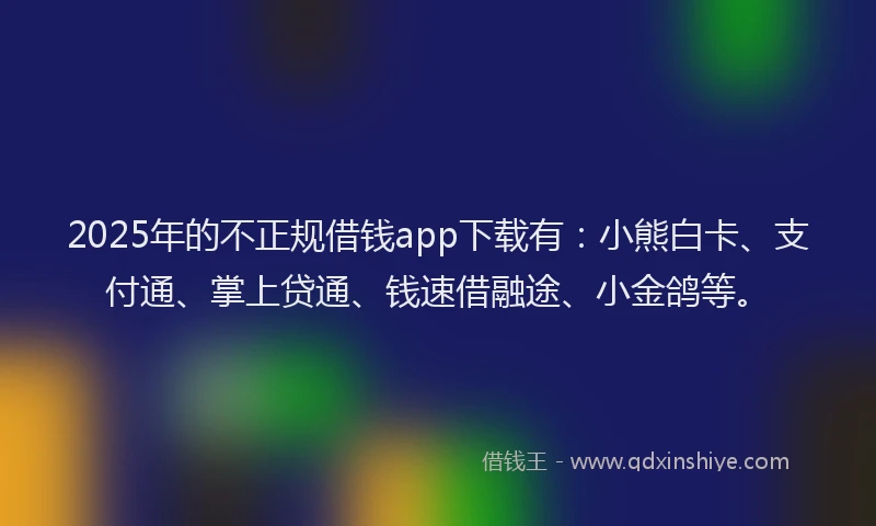 2025年的不正规借钱app下载有:小熊白卡、支付通、掌上贷通、钱速借融途、小金鸽等。
