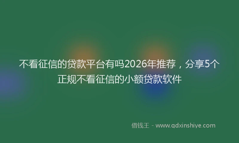 不看征信的贷款平台有吗2026年推荐，分享5个正规不看征信的小额贷款软件