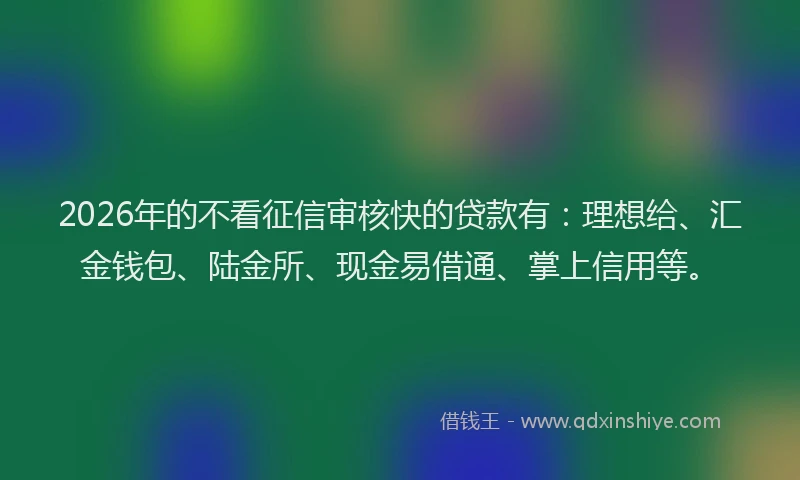 2026年的不看征信审核快的贷款有：理想给、汇金钱包、陆金所、现金易借通、掌上信用等。