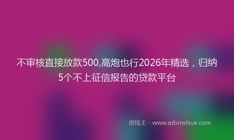 不审核直接放款500,高炮也行2026年精选，归纳5个不上征信报告的贷款平台