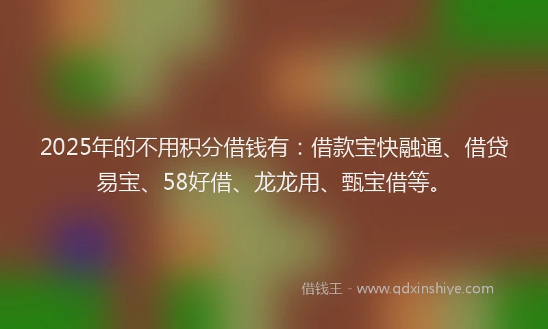 2025年的不用积分借钱有：借款宝快融通、借贷易宝、58好借、龙龙用、甄宝借等。