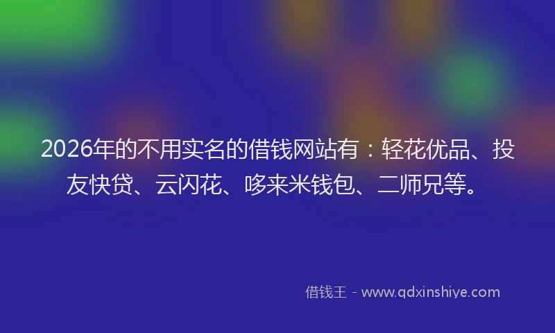 2026年的不用实名的借钱网站有：轻花优品、投友快贷、云闪花、哆来米钱包、二师兄等。