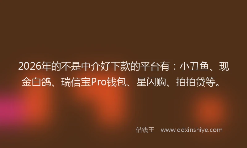 2026年的不是中介好下款的平台有:小丑鱼、现金白鸽、瑞信宝Pro钱包、星闪购、拍拍贷等。