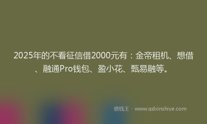 2025年的不看征信借2000元有:金帝租机、想借、融通Pro钱包、盈小花、甄易融等。