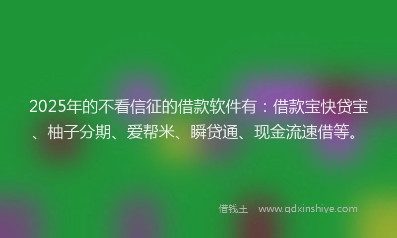 2025年的不看信征的借款软件有:借款宝快贷宝、柚子分期、爱帮米、瞬贷通、现金流速借等。