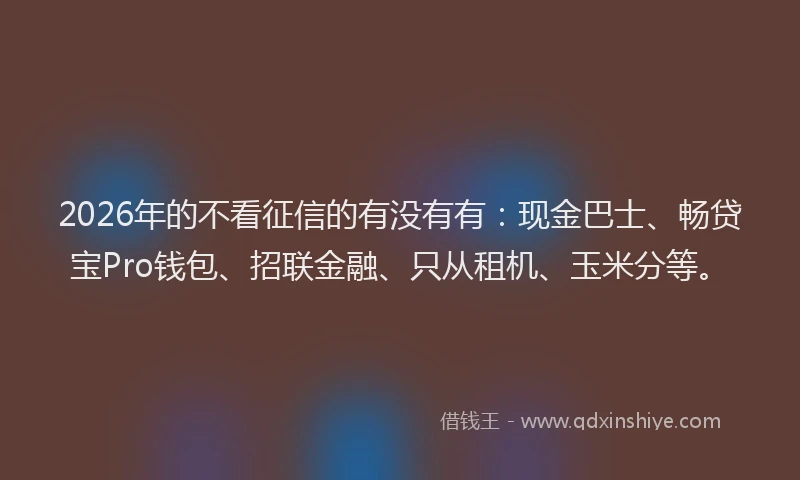 2026年的不看征信的有没有有：现金巴士、畅贷宝Pro钱包、招联金融、只从租机、玉米分等。