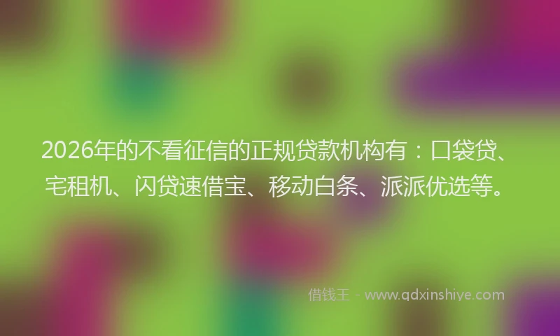 2026年的不看征信的正规贷款机构有：口袋贷、宅租机、闪贷速借宝、移动白条、派派优选等。