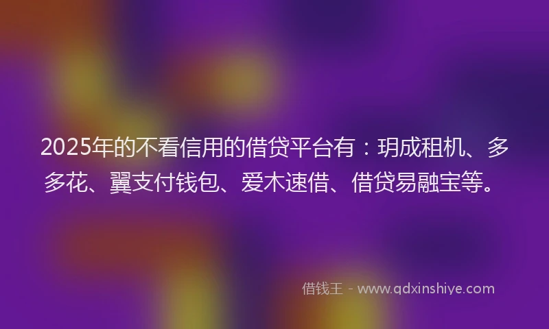 2025年的不看信用的借贷平台有：玥成租机、多多花、翼支付钱包、爱木速借、借贷易融宝等。