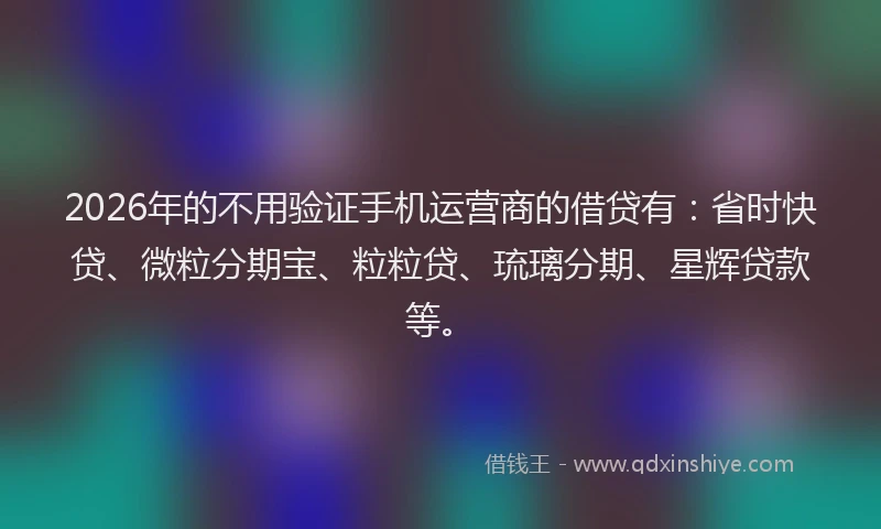2026年的不用验证手机运营商的借贷有：省时快贷、微粒分期宝、粒粒贷、琉璃分期、星辉贷款等。