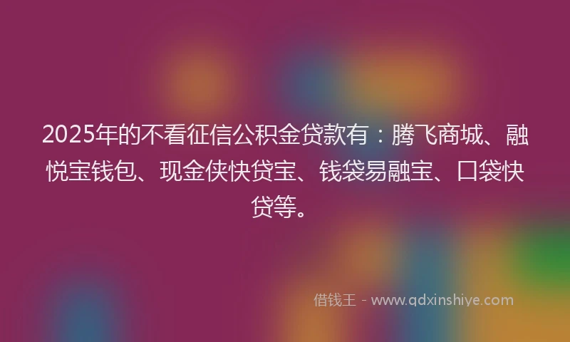 2025年的不看征信公积金贷款有：腾飞商城、融悦宝钱包、现金侠快贷宝、钱袋易融宝、口袋快贷等。