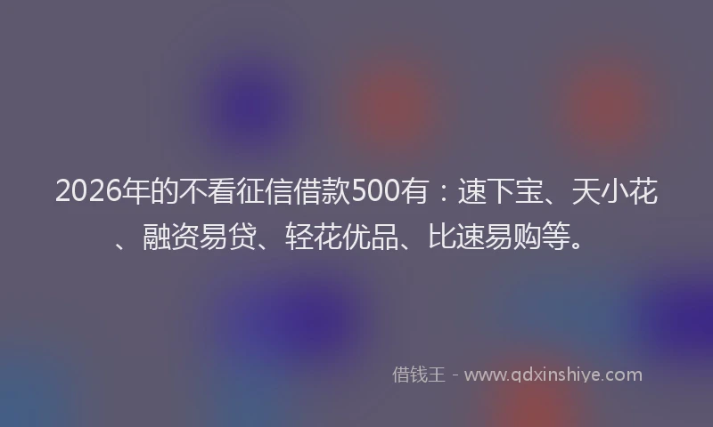 2026年的不看征信借款500有：速下宝、天小花、融资易贷、轻花优品、比速易购等。