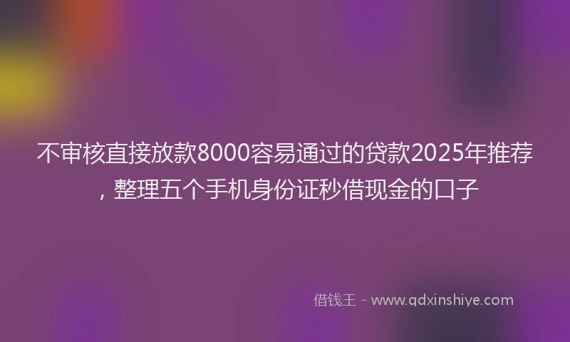 不审核直接放款8000容易通过的贷款2025年推荐，整理五个手机身份证秒借现金的口子