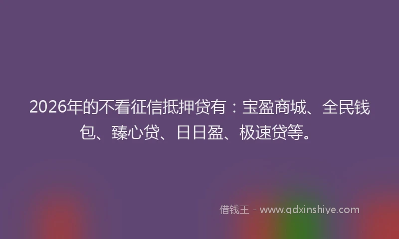 2026年的不看征信抵押贷有：宝盈商城、全民钱包、臻心贷、日日盈、极速贷等。