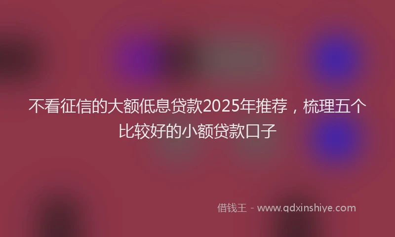 不看征信的大额低息贷款2025年推荐，梳理五个比较好的小额贷款口子