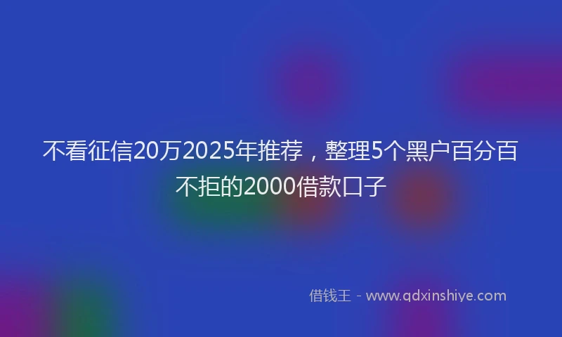 不看征信20万2025年推荐，整理5个黑户百分百不拒的2000借款口子