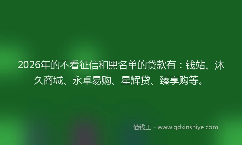 2026年的不看征信和黑名单的贷款有：钱站、沐久商城、永卓易购、星辉贷、臻享购等。