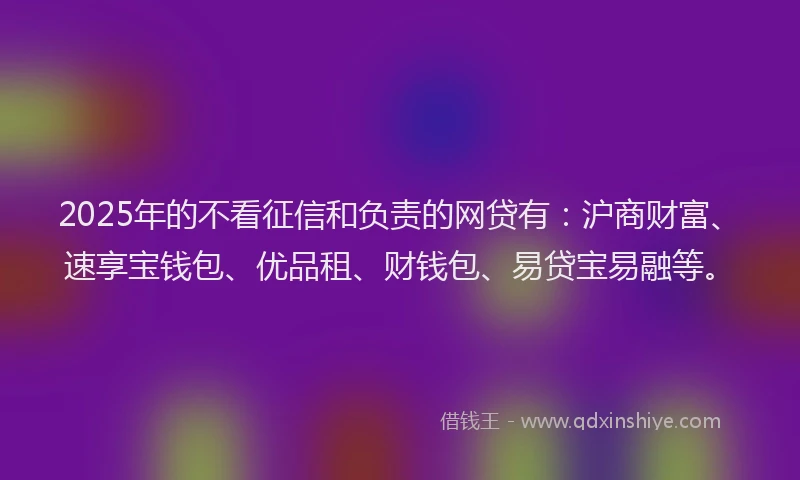 2025年的不看征信和负责的网贷有：沪商财富、速享宝钱包、优品租、财钱包、易贷宝易融等。