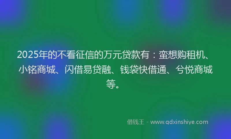 2025年的不看征信的万元贷款有：蛮想购租机、小铭商城、闪借易贷融、钱袋快借通、兮悦商城等。