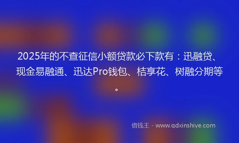2025年的不查征信小额贷款必下款有：迅融贷、现金易融通、迅达Pro钱包、桔享花、树融分期等。