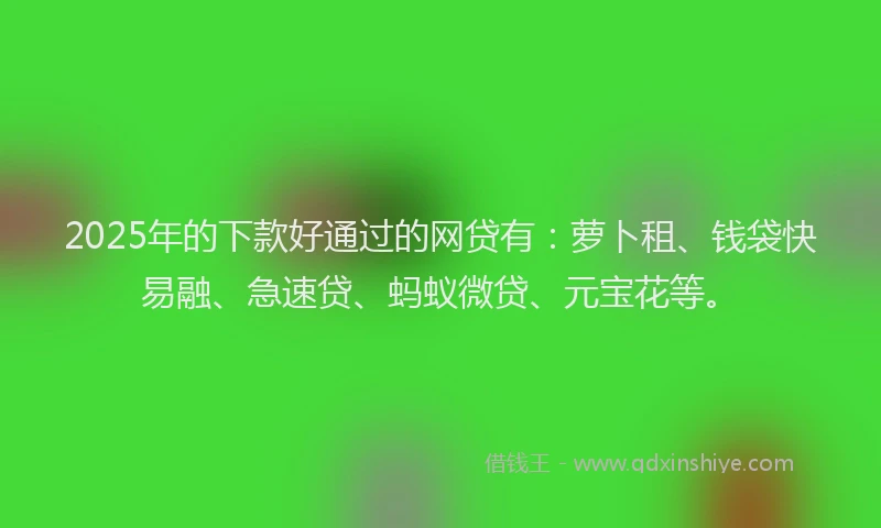 2025年的下款好通过的网贷有：萝卜租、钱袋快易融、急速贷、蚂蚁微贷、元宝花等。