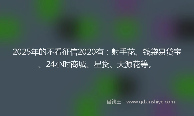2025年的不看征信2020有：射手花、钱袋易贷宝、24小时商城、星贷、天源花等。