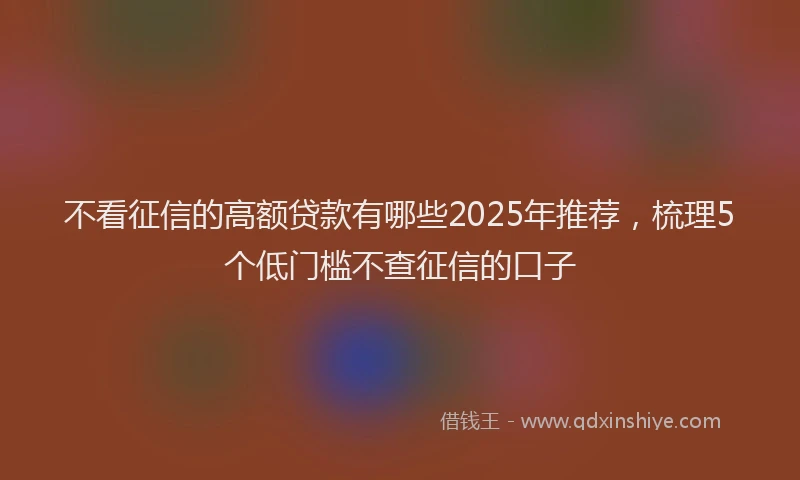 不看征信的高额贷款有哪些2025年推荐，梳理5个低门槛不查征信的口子