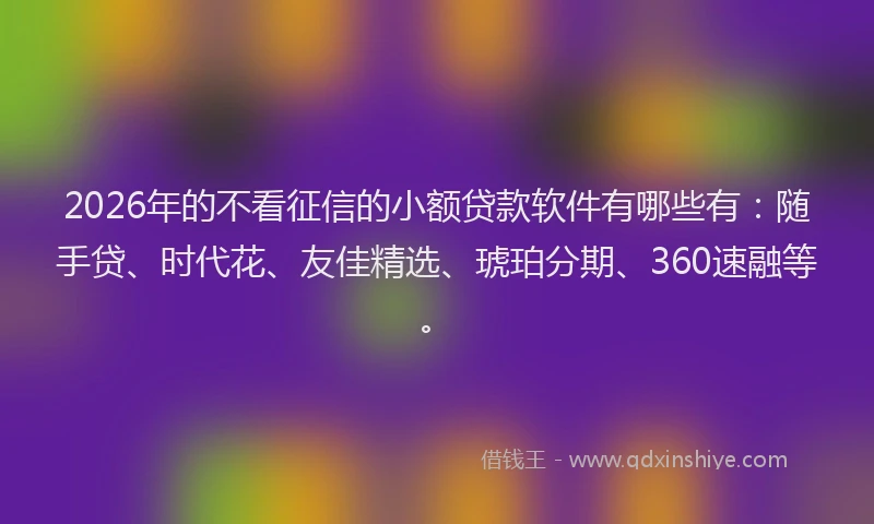 2026年的不看征信的小额贷款软件有哪些有：随手贷、时代花、友佳精选、琥珀分期、360速融等。