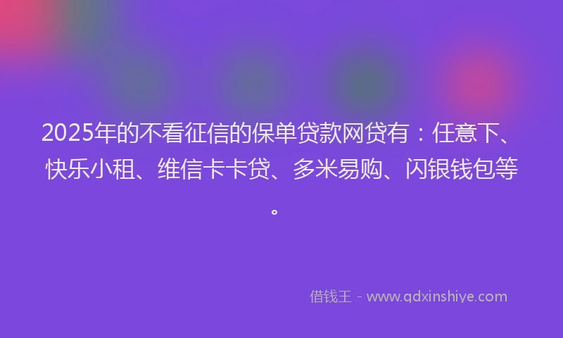 2025年的不看征信的保单贷款网贷有：任意下、快乐小租、维信卡卡贷、多米易购、闪银钱包等。