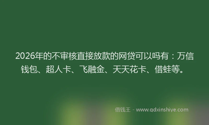 2026年的不审核直接放款的网贷可以吗有：万信钱包、超人卡、飞融金、天天花卡、借蛙等。