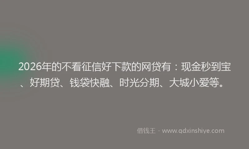2026年的不看征信好下款的网贷有：现金秒到宝、好期贷、钱袋快融、时光分期、大城小爱等。