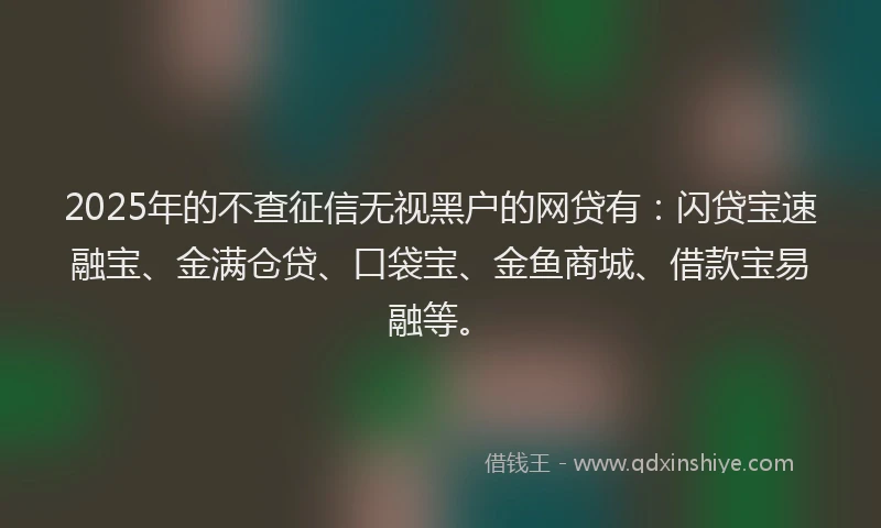 2025年的不查征信无视黑户的网贷有：闪贷宝速融宝、金满仓贷、口袋宝、金鱼商城、借款宝易融等。