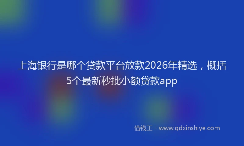 上海银行是哪个贷款平台放款2026年精选，概括5个最新秒批小额贷款app