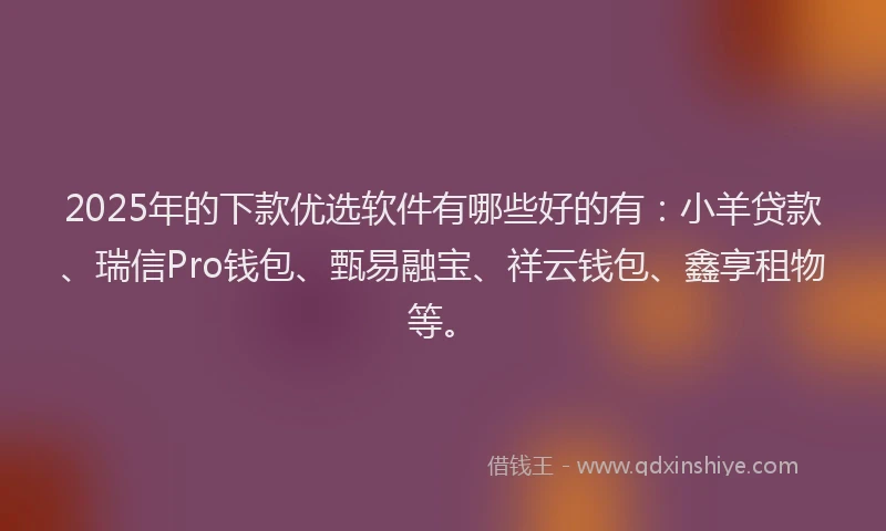 2025年的下款优选软件有哪些好的有：小羊贷款、瑞信Pro钱包、甄易融宝、祥云钱包、鑫享租物等。