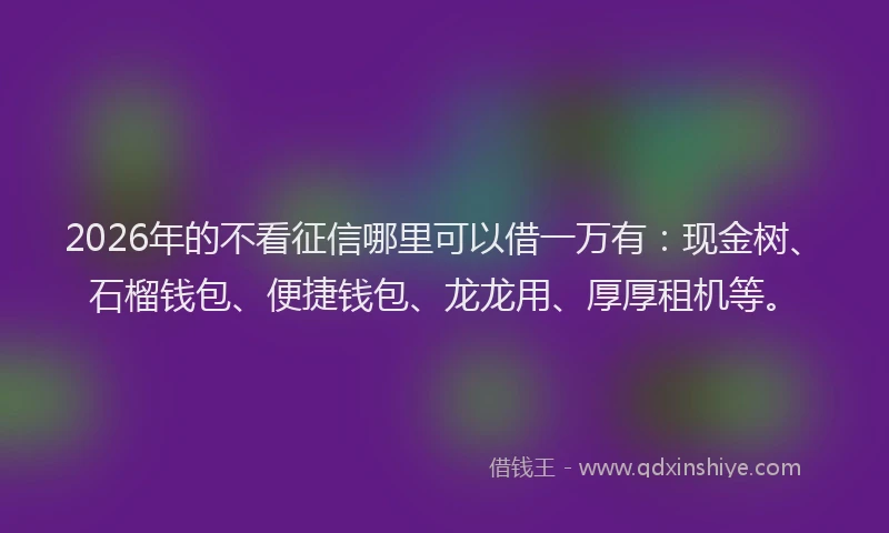 2026年的不看征信哪里可以借一万有：现金树、石榴钱包、便捷钱包、龙龙用、厚厚租机等。
