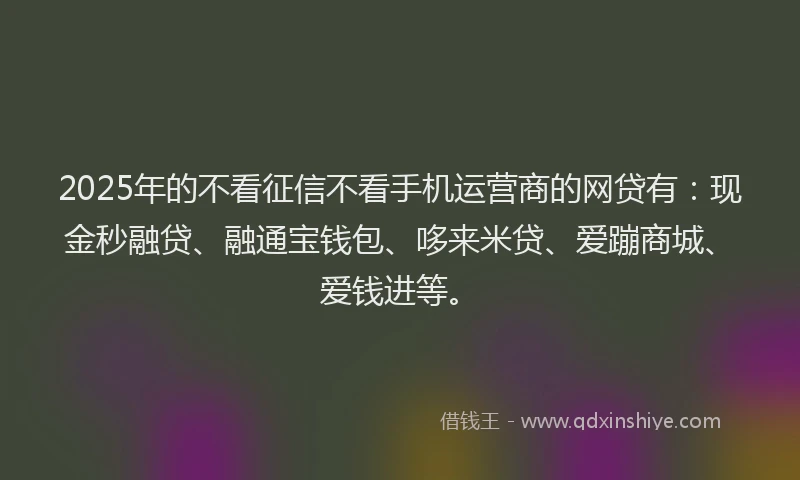 2025年的不看征信不看手机运营商的网贷有：现金秒融贷、融通宝钱包、哆来米贷、爱蹦商城、爱钱进等。