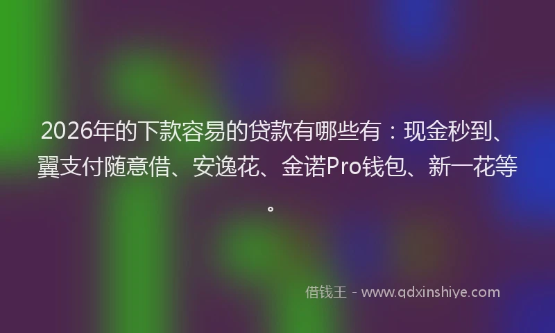2026年的下款容易的贷款有哪些有：现金秒到、翼支付随意借、安逸花、金诺Pro钱包、新一花等。