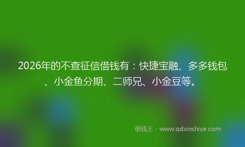 2026年的不查征信借钱有：快捷宝融、多多钱包、小金鱼分期、二师兄、小金豆等。