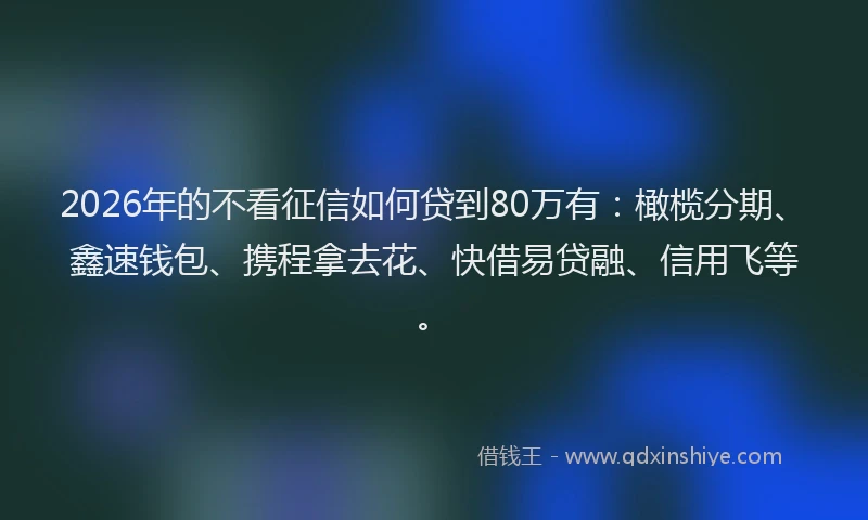 2026年的不看征信如何贷到80万有：橄榄分期、鑫速钱包、携程拿去花、快借易贷融、信用飞等。