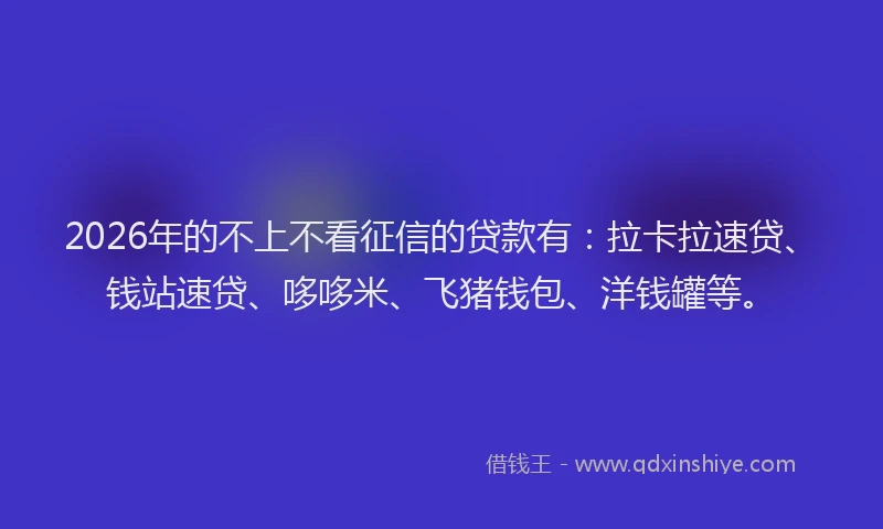 2026年的不上不看征信的贷款有:拉卡拉速贷、钱站速贷、哆哆米、飞猪钱包、洋钱罐等。