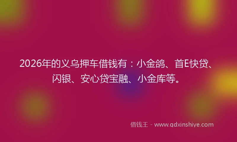 2026年的义乌押车借钱有：小金鸽、首E快贷、闪银、安心贷宝融、小金库等。