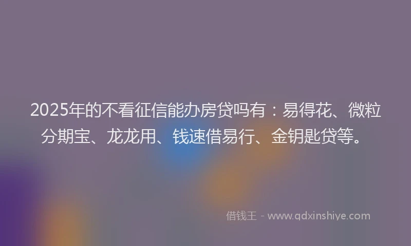2025年的不看征信能办房贷吗有:易得花、微粒分期宝、龙龙用、钱速借易行、金钥匙贷等。