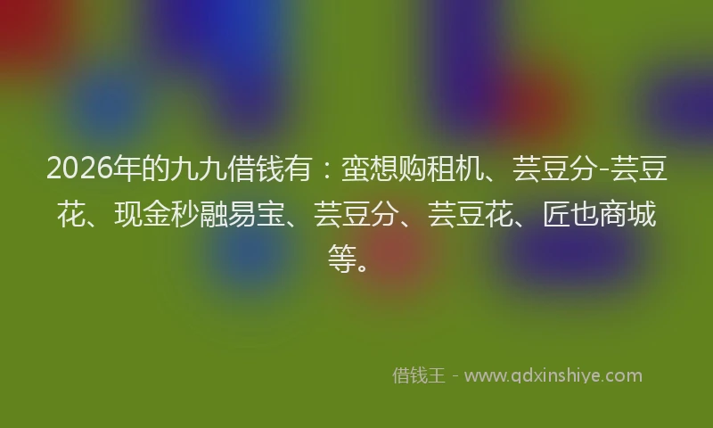 2026年的九九借钱有：蛮想购租机、芸豆分-芸豆花、现金秒融易宝、芸豆分、芸豆花、匠也商城等。