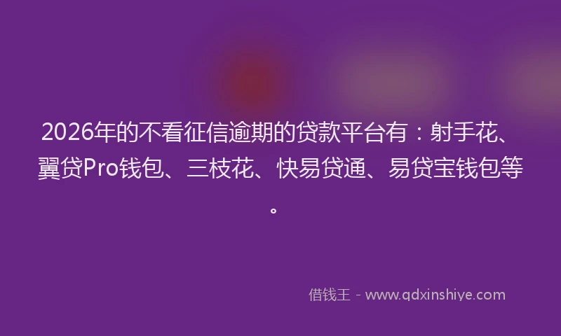 2026年的不看征信逾期的贷款平台有：射手花、翼贷Pro钱包、三枝花、快易贷通、易贷宝钱包等。