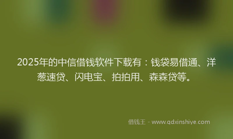 2025年的中信借钱软件下载有：钱袋易借通、洋葱速贷、闪电宝、拍拍用、森森贷等。