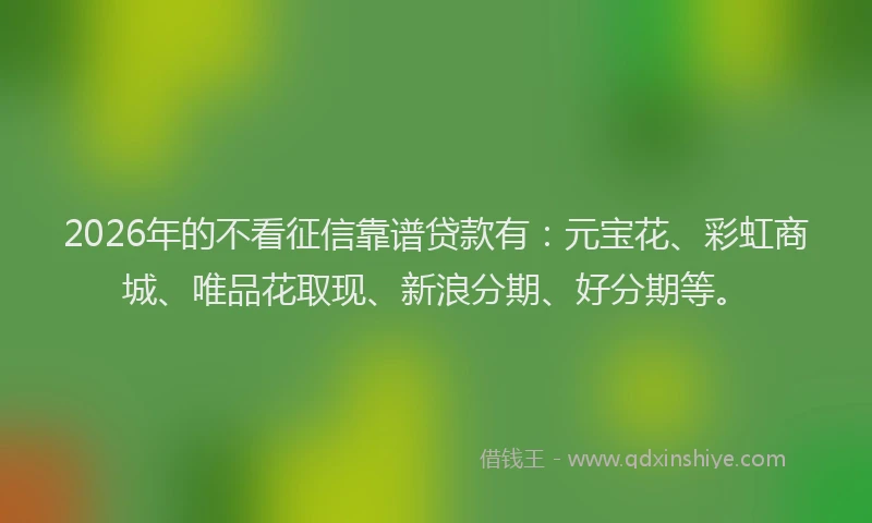2026年的不看征信靠谱贷款有:元宝花、彩虹商城、唯品花取现、新浪分期、好分期等。
