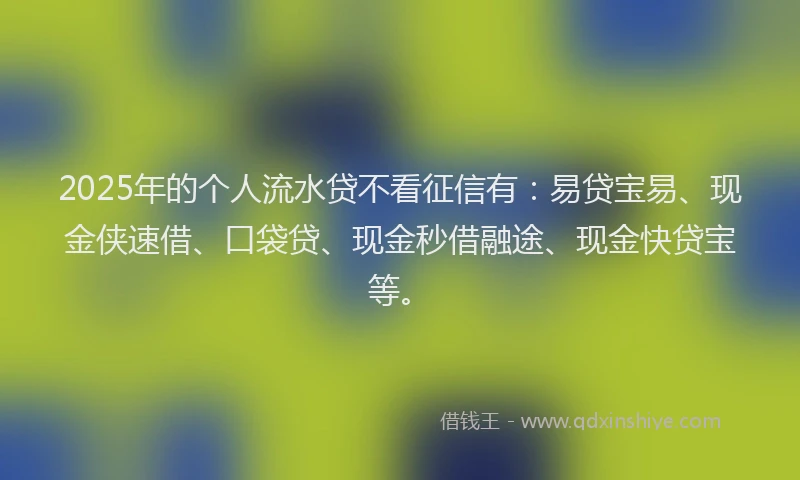 2025年的个人流水贷不看征信有：易贷宝易、现金侠速借、口袋贷、现金秒借融途、现金快贷宝等。