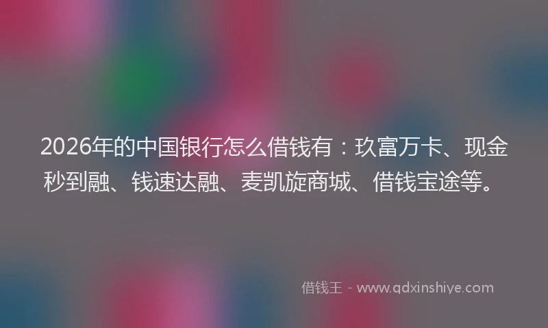 2026年的中国银行怎么借钱有：玖富万卡、现金秒到融、钱速达融、麦凯旋商城、借钱宝途等。