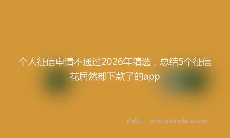 个人征信申请不通过2026年精选，总结5个征信花居然都下款了的app