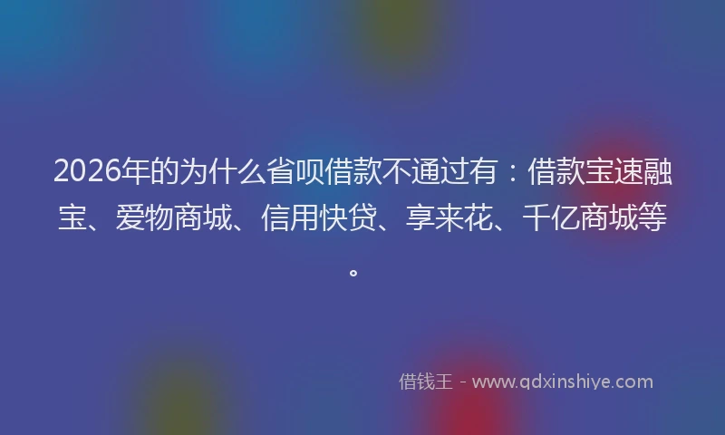 2026年的为什么省呗借款不通过有：借款宝速融宝、爱物商城、信用快贷、享来花、千亿商城等。