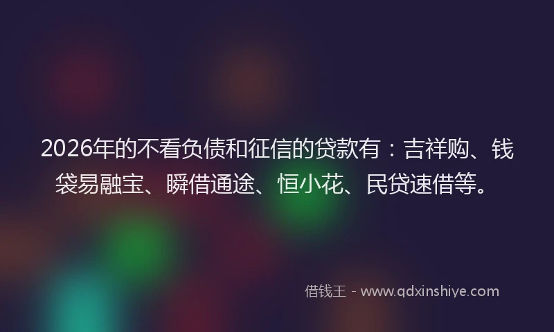 2026年的不看负债和征信的贷款有：吉祥购、钱袋易融宝、瞬借通途、恒小花、民贷速借等。